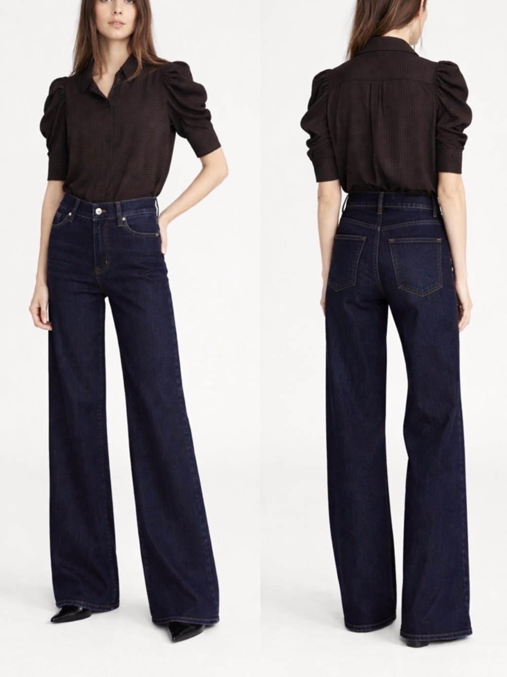 NWT - FRAME Le Slim Palazzo Long Jeans - High Rise Wide Leg - Dark Rinse 25 Tall